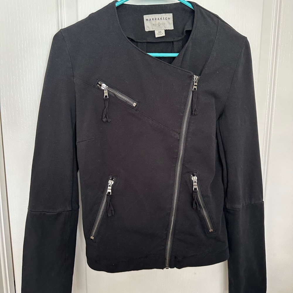 Mo & Co Black 100% Cotton Moto Jacket XS - Picture 2 of 7